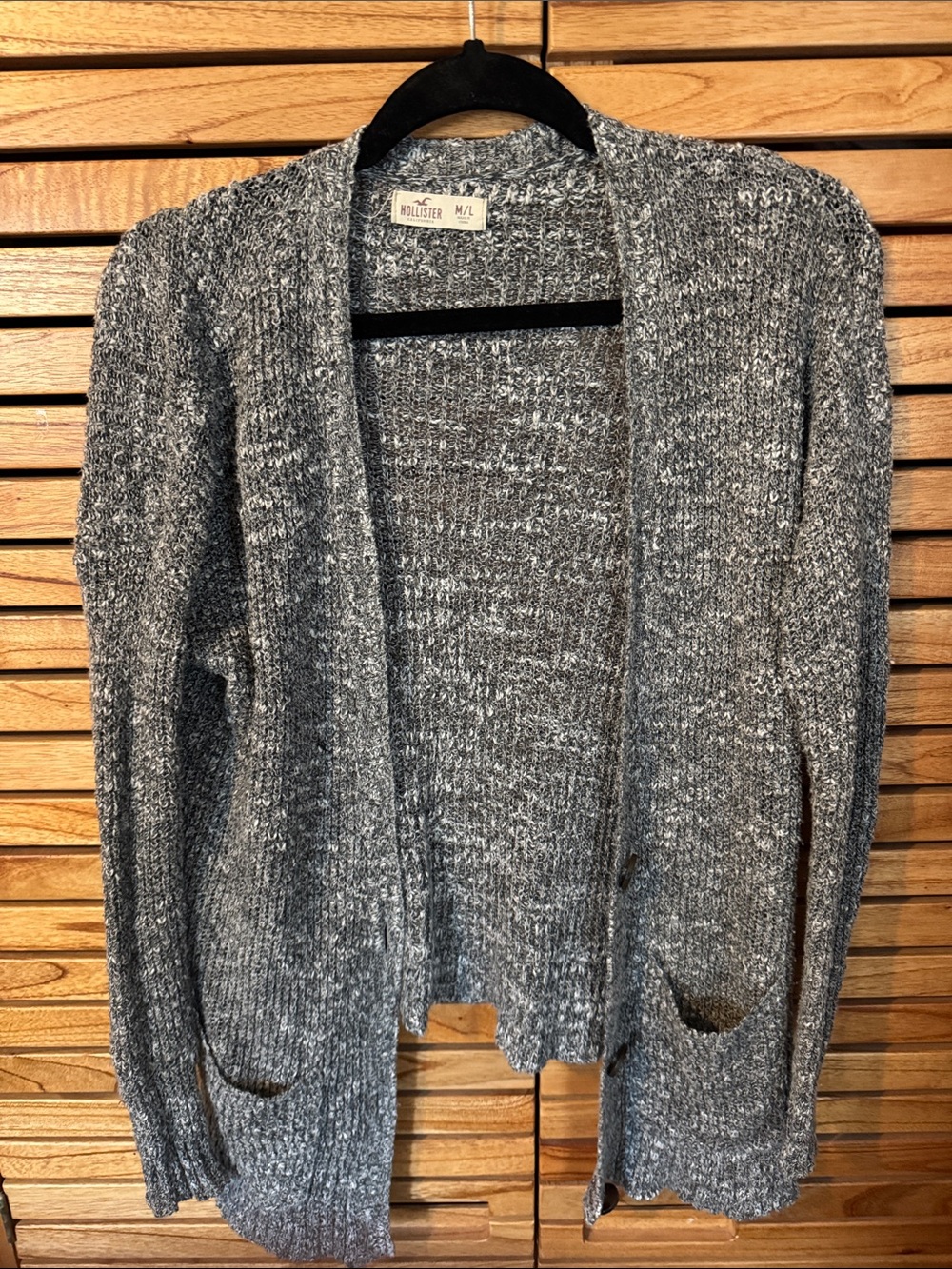 Hollister Marled Gray Open Cardigan with Pockets